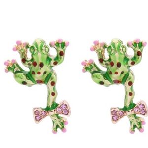 Adorable Enamel and Crystal Frog Earrings